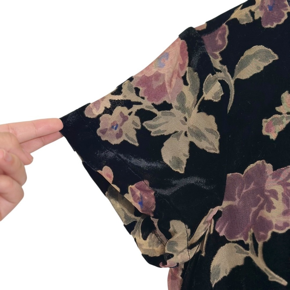 Massimo Fabbro Italy Black Velvet Shift Dress Floral Burnout Dark Fairy Size 4 - Picture 4 of 7
